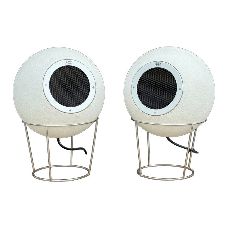 Pair of Elipson AS40 speakers in white staff with metal stand from the 60s