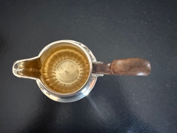 Superbe service à thé ou à café en métal argenté avec poignées en bois de palissandre