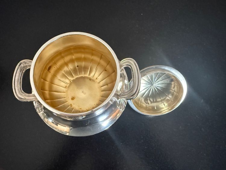 Superbe service à thé ou à café en métal argenté avec poignées en bois de palissandre