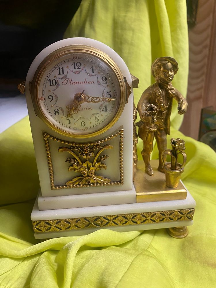 Petite Pendulette  Borne au jardinier fleuriste de Planchon , Maître Horloger à Paris XIXème marbre 
