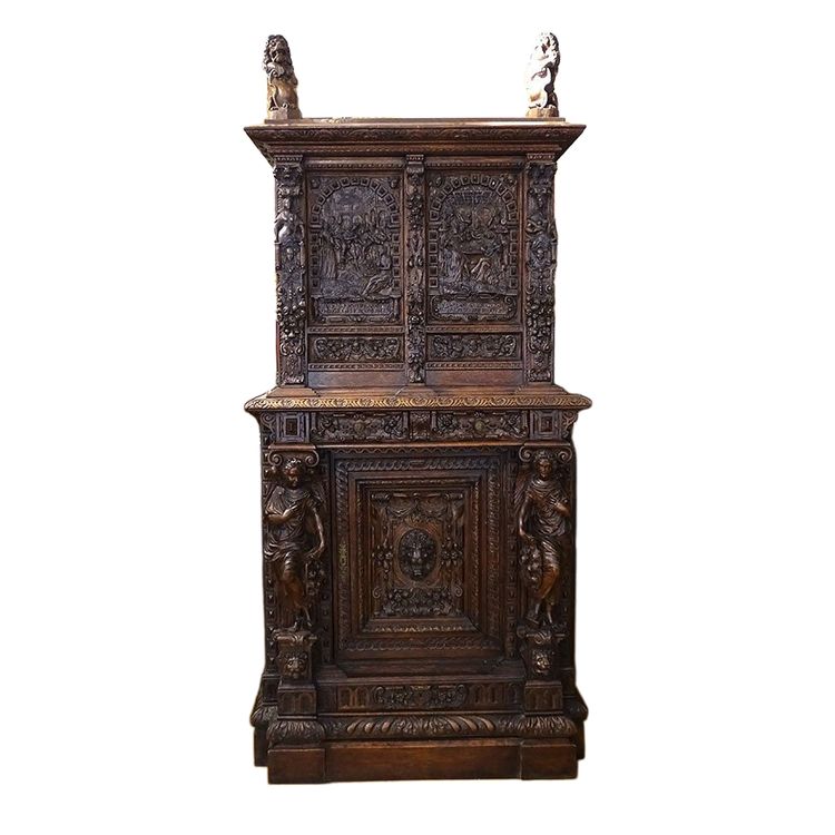 Flämischer Renaissance-Eichenschrank mit geschnitzten Karyatidenplatten, Cluny, 16. Jahrhundert
