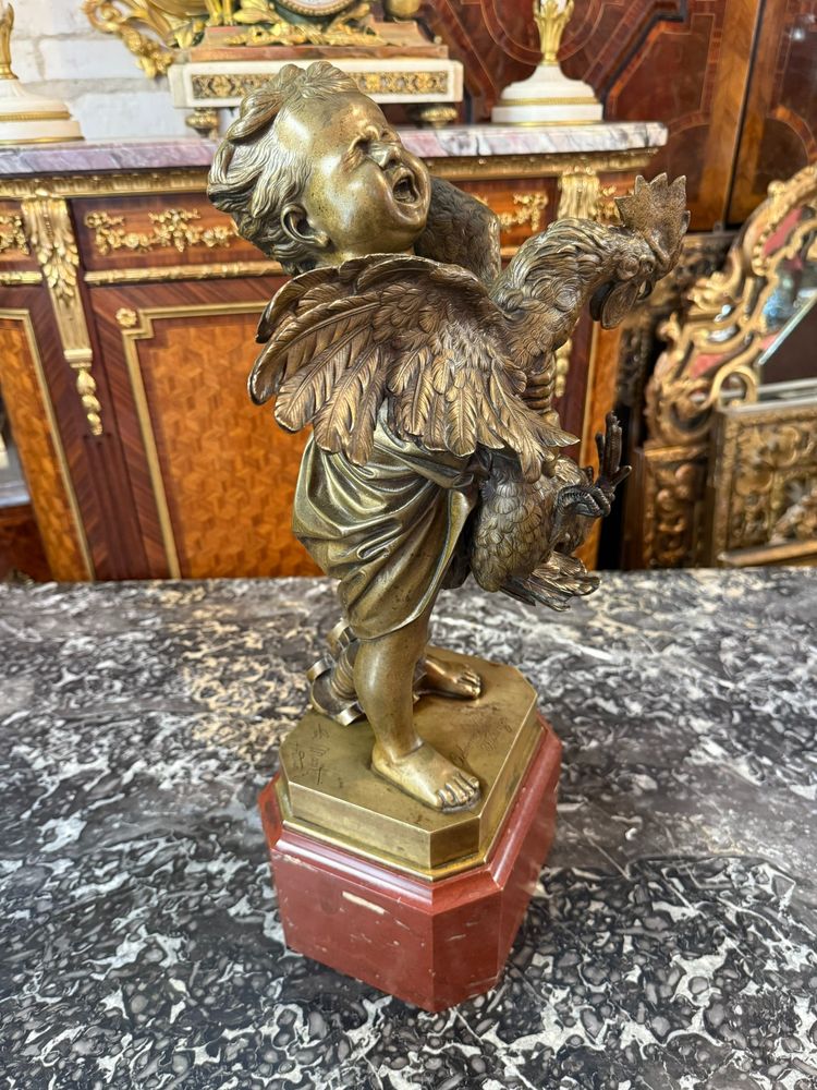 BRONZE L’ ENFANT AU COQ SIGNE ADRIANO CECIONI (1836-1886)