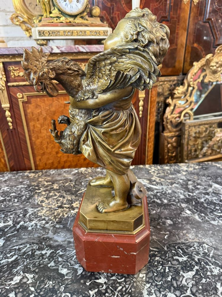 BRONZE L’ ENFANT AU COQ SIGNE ADRIANO CECIONI (1836-1886)