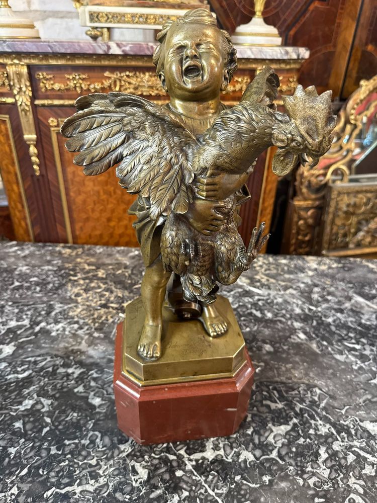 BRONZE L’ ENFANT AU COQ SIGNE ADRIANO CECIONI (1836-1886)