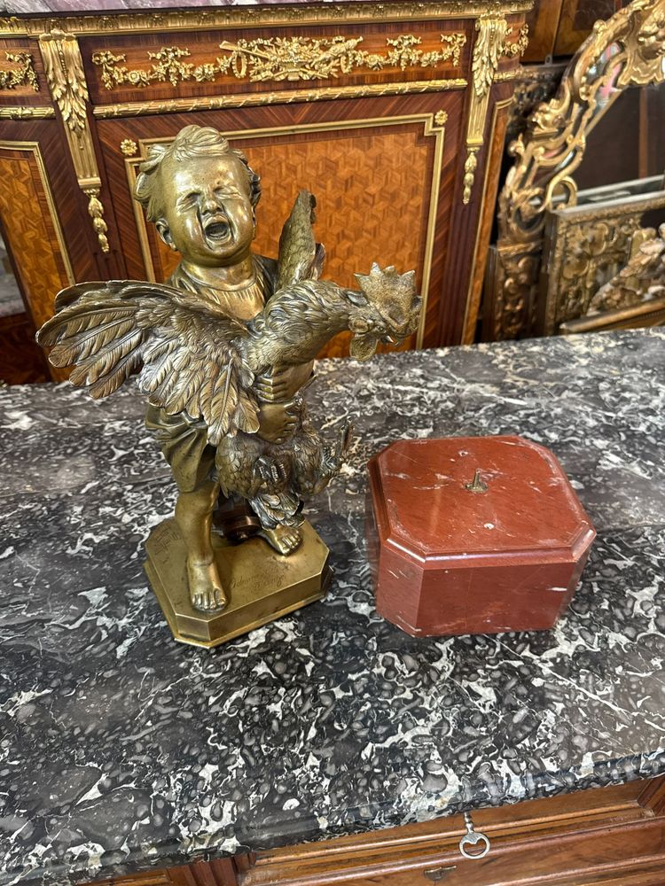 BRONZE L’ ENFANT AU COQ SIGNE ADRIANO CECIONI (1836-1886)