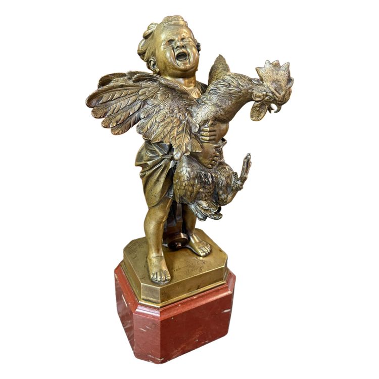 BRONZE L’ ENFANT AU COQ SIGNE ADRIANO CECIONI (1836-1886)