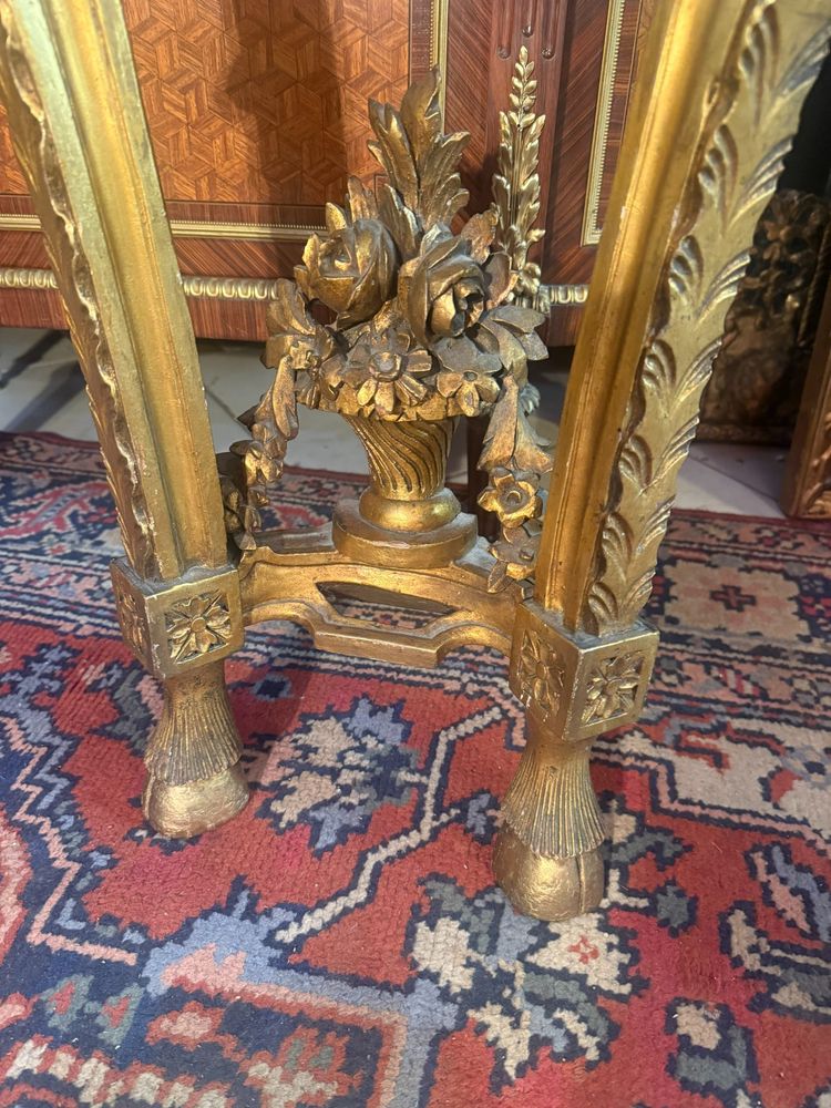 LOUIS XVI STYLE HALF-MOON WALL CONSOLE IN CARVED AND GILT WOOD
