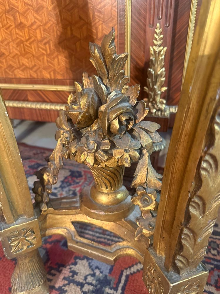 LOUIS XVI STYLE HALF-MOON WALL CONSOLE IN CARVED AND GILT WOOD