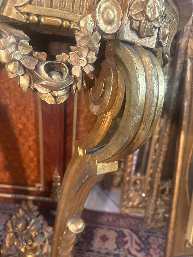LOUIS XVI STYLE HALF-MOON WALL CONSOLE IN CARVED AND GILT WOOD