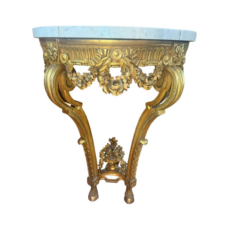 LOUIS XVI STYLE HALF-MOON WALL CONSOLE IN CARVED AND GILT WOOD
