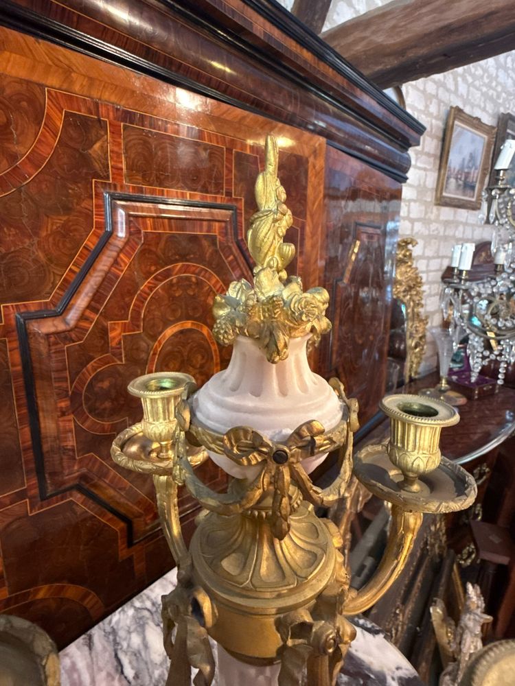 PAIR OF LOUIS XVI STYLE MARBLE AND BRONZE CANDELABRA