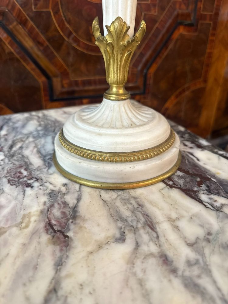 PAIR OF LOUIS XVI STYLE MARBLE AND BRONZE CANDELABRA