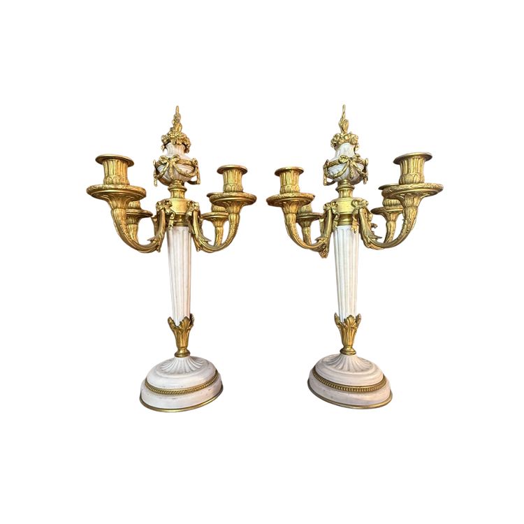 PAIR OF LOUIS XVI STYLE MARBLE AND BRONZE CANDELABRA