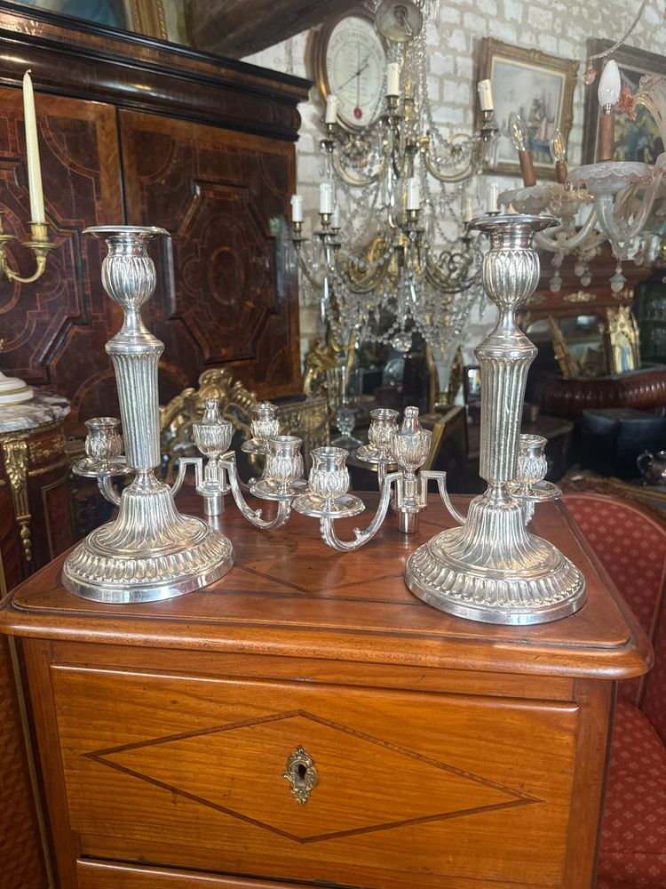 PAIR OF ARGENT BRONZE CANDELIERS LOUIS XVI STYLE - 19th century