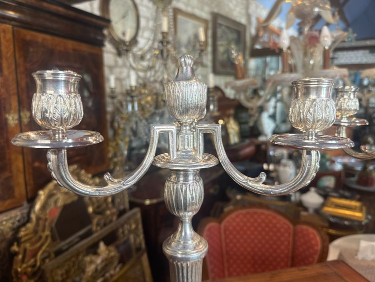 PAIR OF ARGENT BRONZE CANDELIERS LOUIS XVI STYLE - 19th century