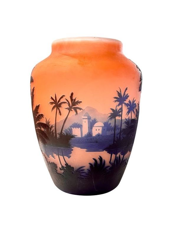Muller Frères Lunéville Jugendstil Vase "Orientalische Landschaft"