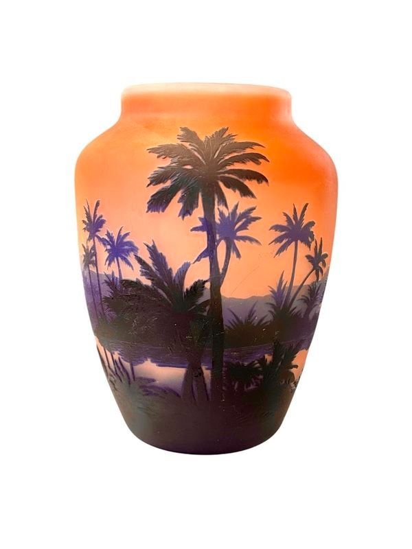 Muller Frères Lunéville Jugendstil Vase "Orientalische Landschaft"