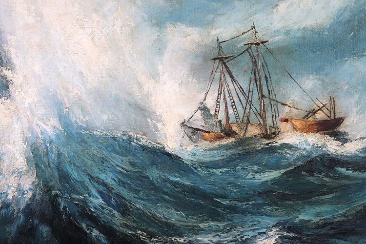 Marine dans la tempête, 81 cm, signé, vers 1940/60