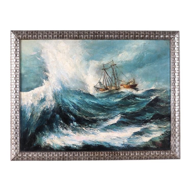 Marine dans la tempête, 81 cm, signé, vers 1940/60