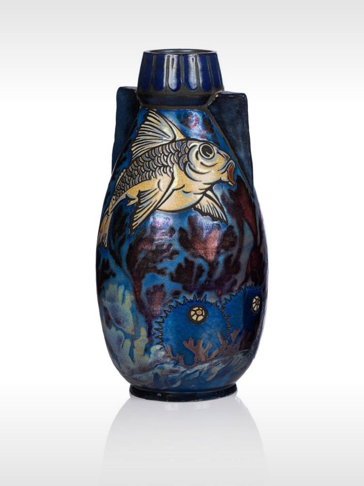 Jean Barol, Vase à la carpe et flore marine, Céramique