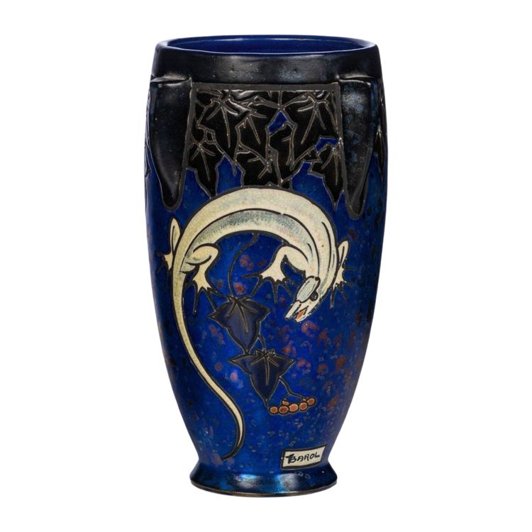 Jean Barol, Vase with lizard and ivy, Ceramic