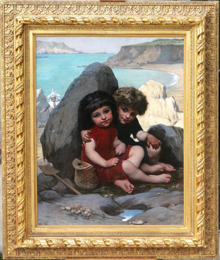 Pierre de Coninck 1828-1910 Bretagne, enfants jouant à cache-cache, grand tableau, Salon 1889