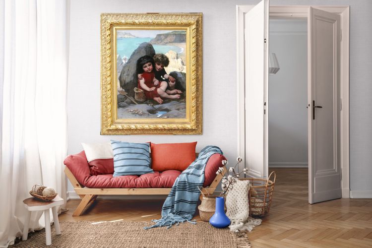 Pierre de Coninck 1828-1910 Bretagne, enfants jouant à cache-cache, grand tableau, Salon 1889