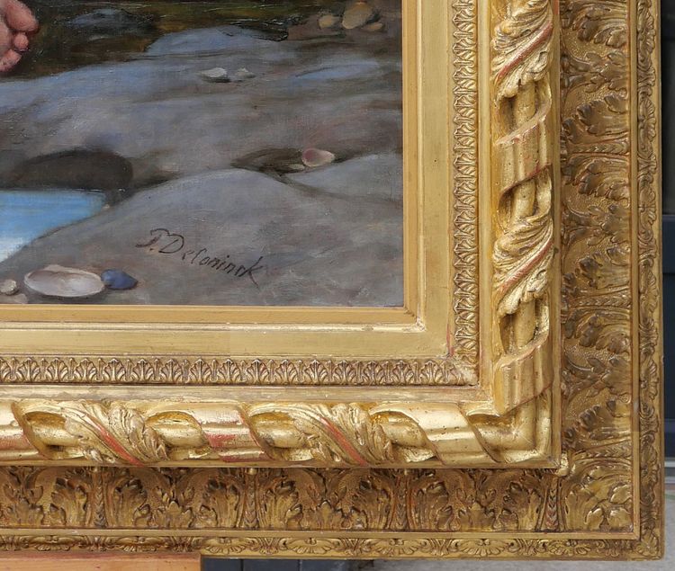 Pierre de Coninck 1828-1910 Bretagne, enfants jouant à cache-cache, grand tableau, Salon 1889