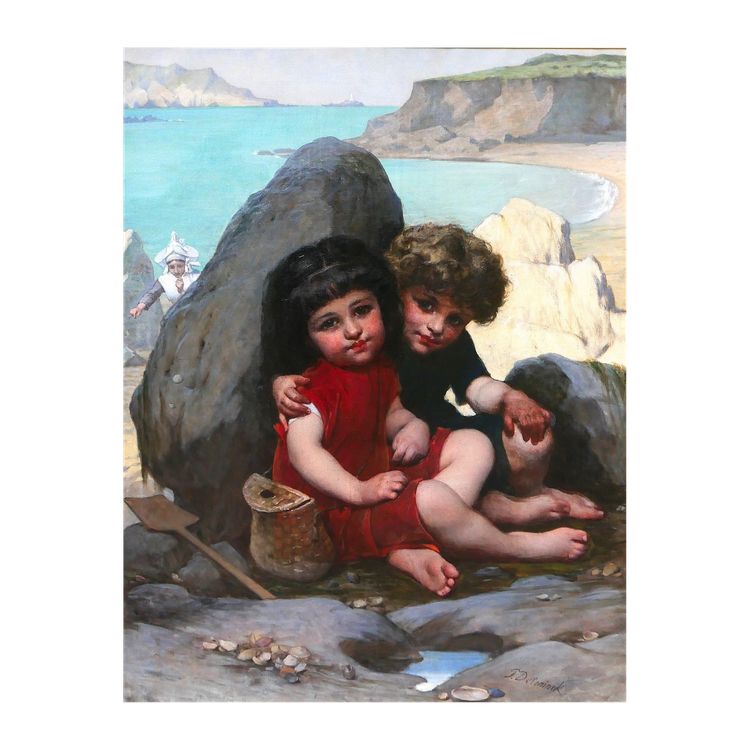 Pierre de Coninck 1828-1910 Bretagne, enfants jouant à cache-cache, grand tableau, Salon 1889