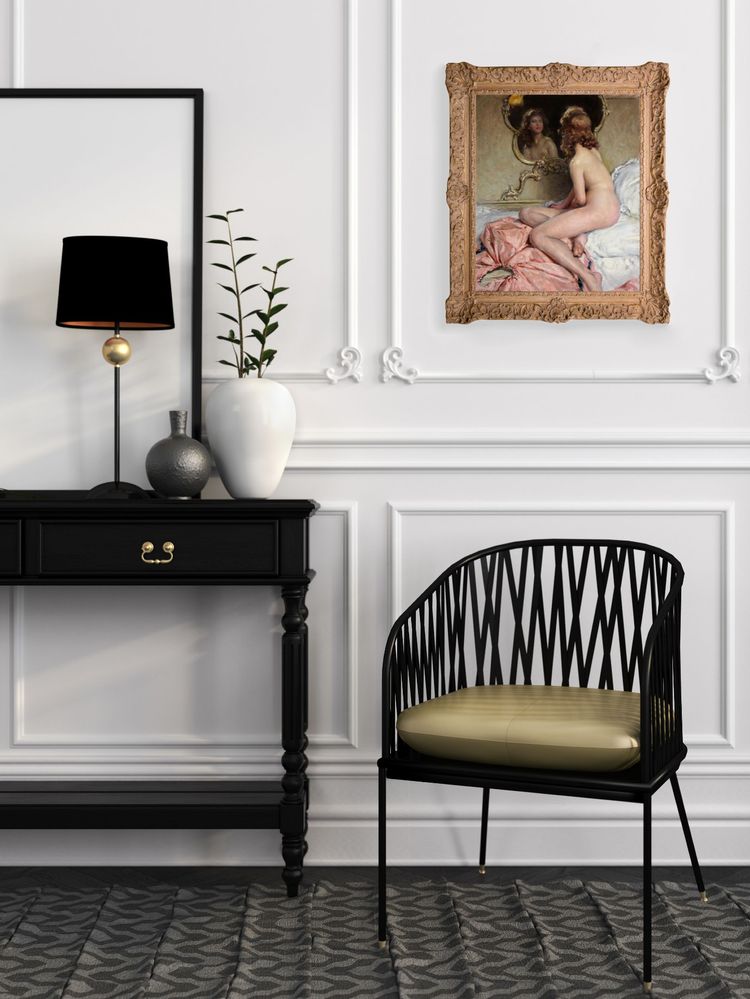 French Oil painting on Canvas, a reclining Nude 19Th