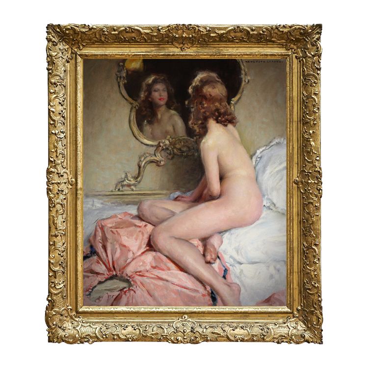 French Oil painting on Canvas, a reclining Nude 19Th