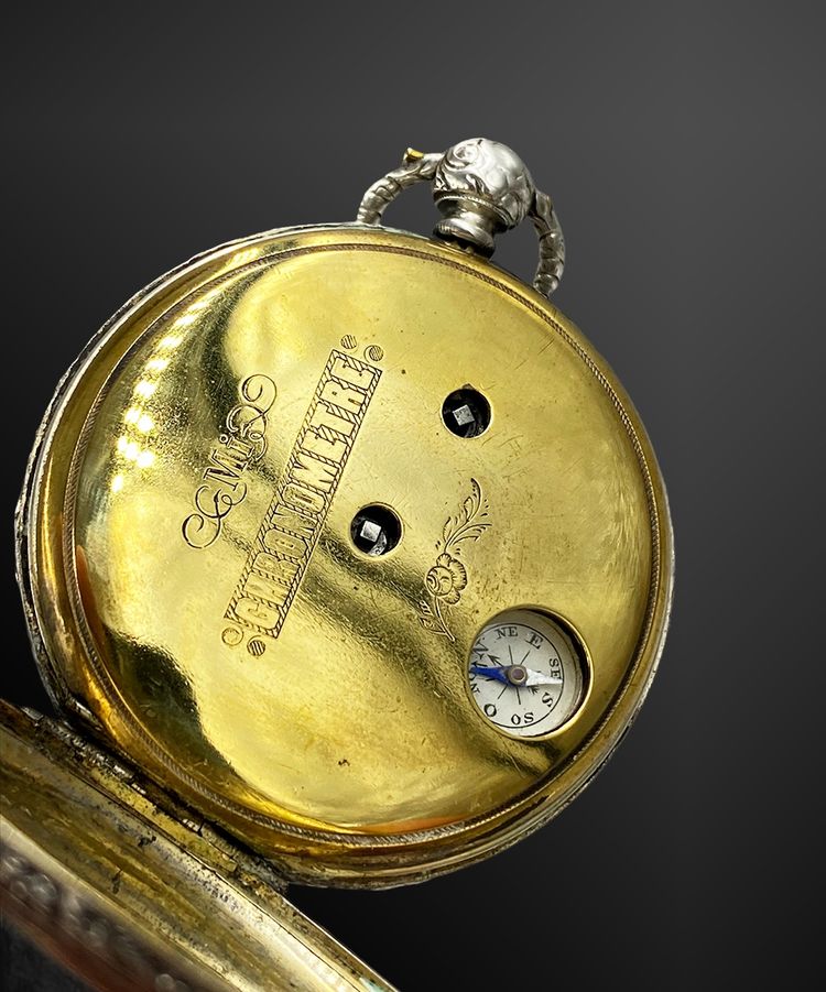 Montre chronomètre de poche argent, avec boussole France début XIXème siècle