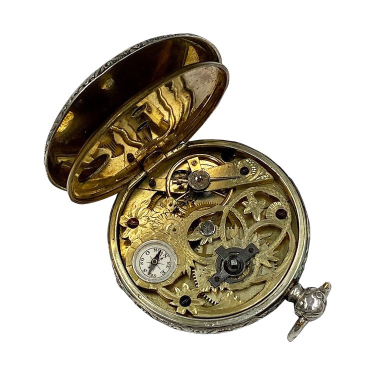 Montre chronomètre de poche argent, avec boussole France début XIXème siècle