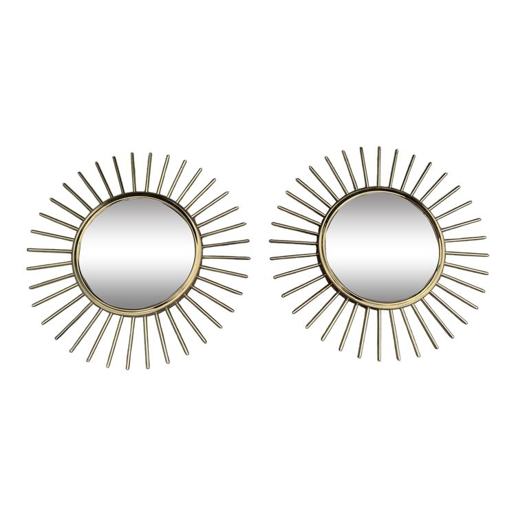 Paire de miroirs soleil / sorcière en laiton et métal doré XXème