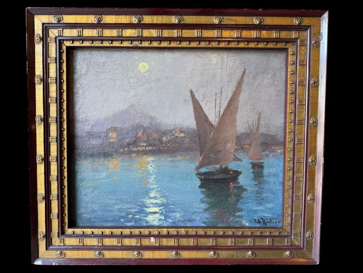 Early 20th century Italian coastal landscape, Antique marine signed