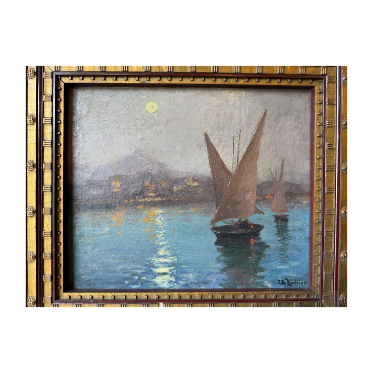 Early 20th century Italian coastal landscape, Antique marine signed