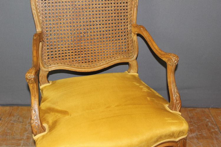 Poltrona Regency con schienale piatto e canne del XIX secolo