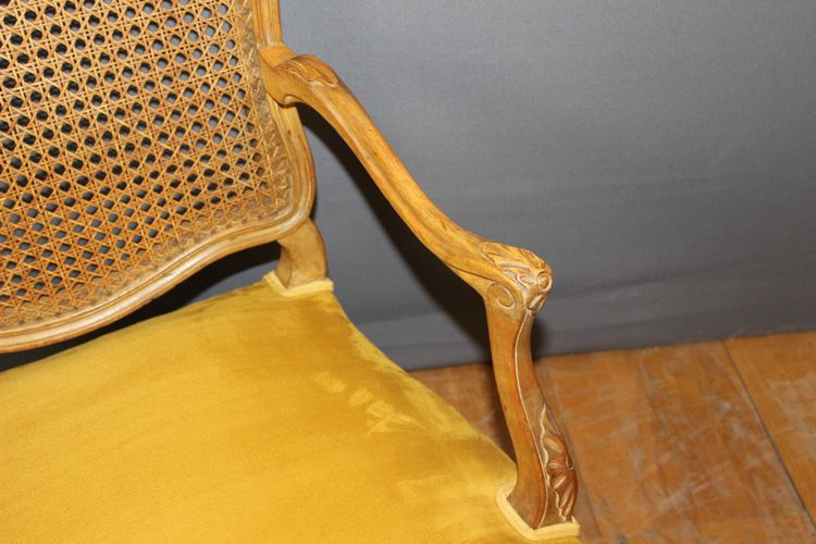 Poltrona Regency con schienale piatto e canne del XIX secolo