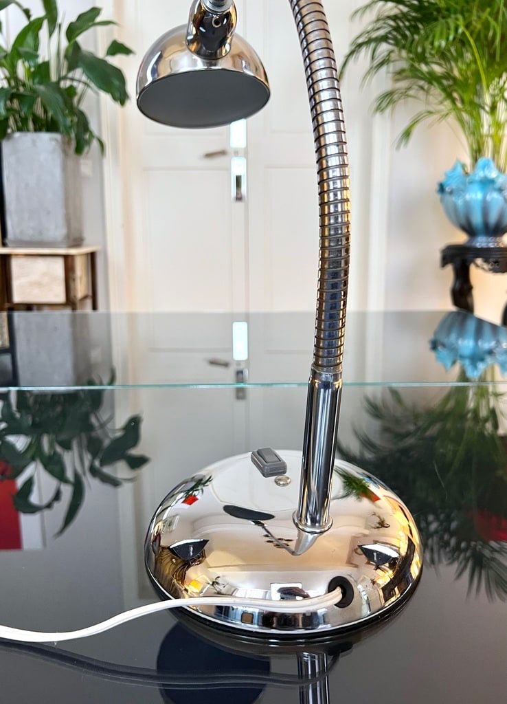 Lampe De Bureau Métal Chromé Bras Orientable - Vintage