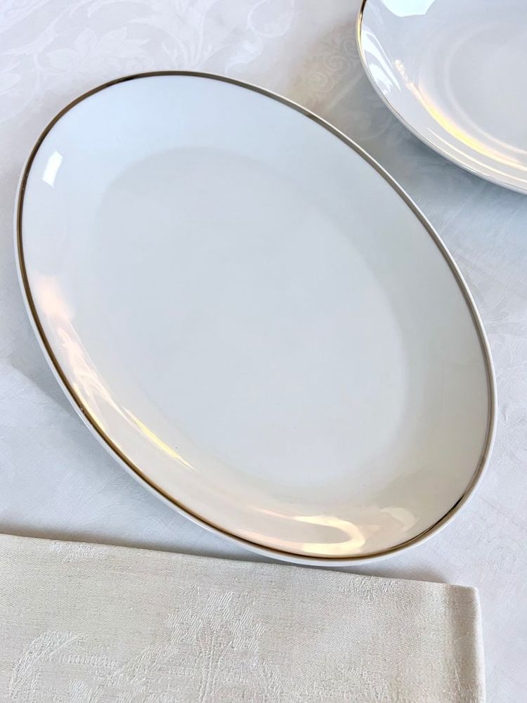 Piatto per verdure e piatto da portata Porcellana e filetti di platino - Pezzi d'epoca