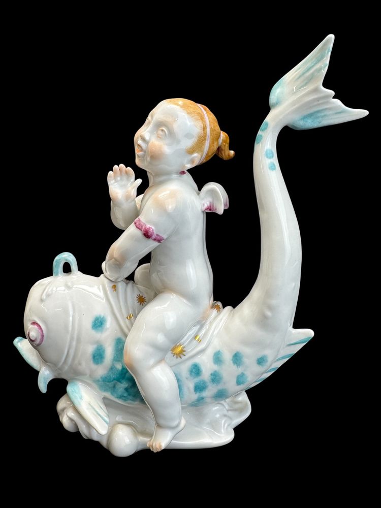 Volkstedt - Porcelain figure Eros on a dolphin I
