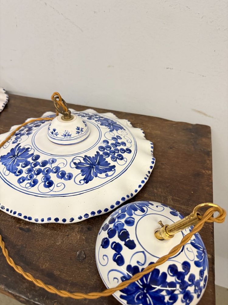Pair of hand-painted ceramic chandeliers 20th century, 30x7cm