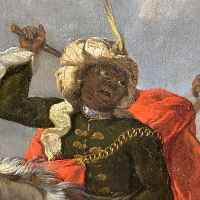Huile sur toile de Jacques Courtois, « Bourguignonne », Combat d'un chevalier et d'un tambour. XVIIe