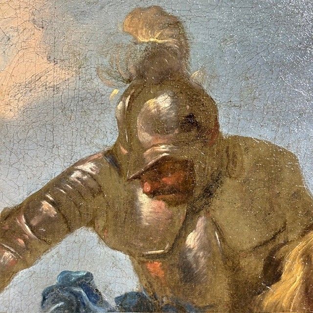 Huile sur toile de Jacques Courtois, « Bourguignonne », Combat d'un chevalier et d'un tambour. XVIIe