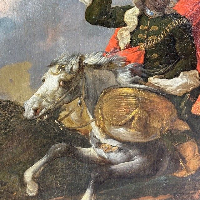 Huile sur toile de Jacques Courtois, « Bourguignonne », Combat d'un chevalier et d'un tambour. XVIIe
