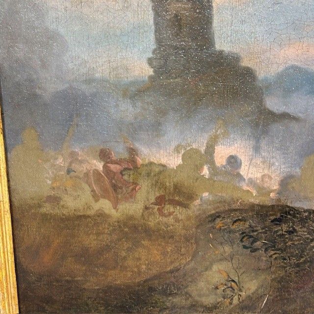 Huile sur toile de Jacques Courtois, « Bourguignonne », Combat d'un chevalier et d'un tambour. XVIIe