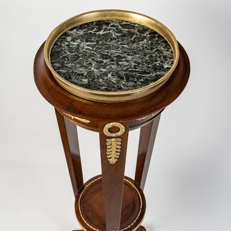 Mahogany and Mahogany Veneer Pedestal with vert de Mer Marble Top, Empire Style circa 1870