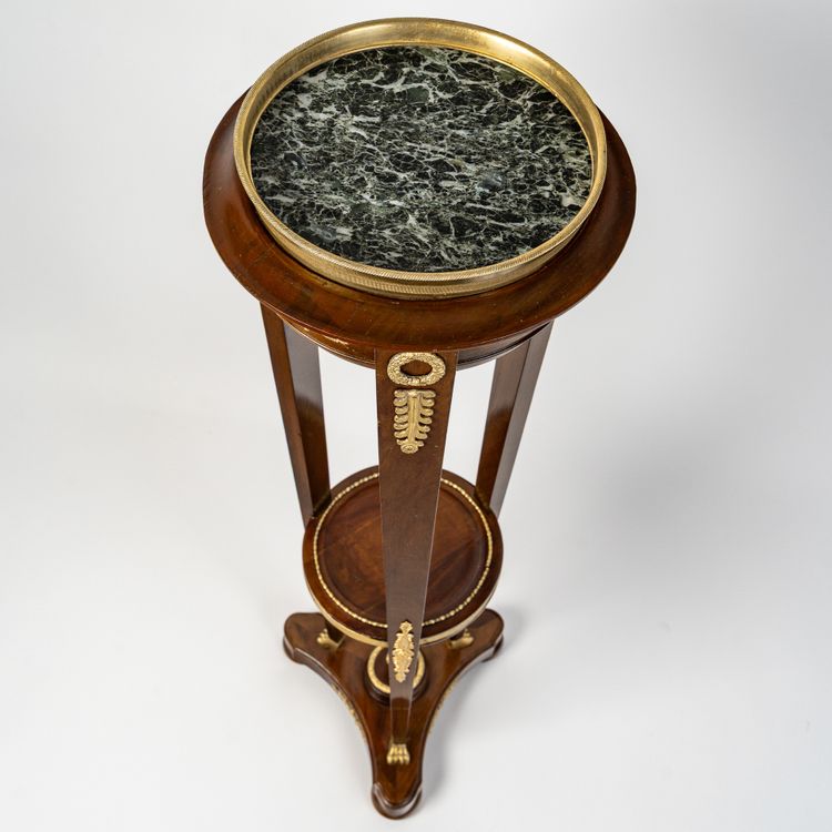 Mahogany and Mahogany Veneer Pedestal with vert de Mer Marble Top, Empire Style circa 1870