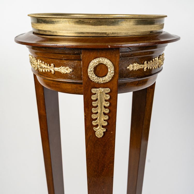 Mahogany and Mahogany Veneer Pedestal with vert de Mer Marble Top, Empire Style circa 1870