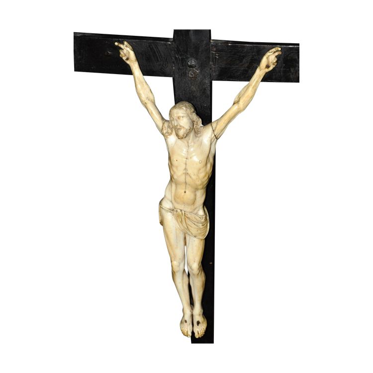 Crocifisso in legno annerito, Cristo in avorio scolpito XVII secolo